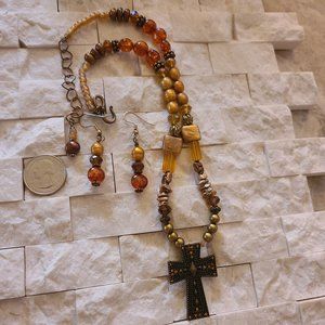 Pearls & Amber Cross